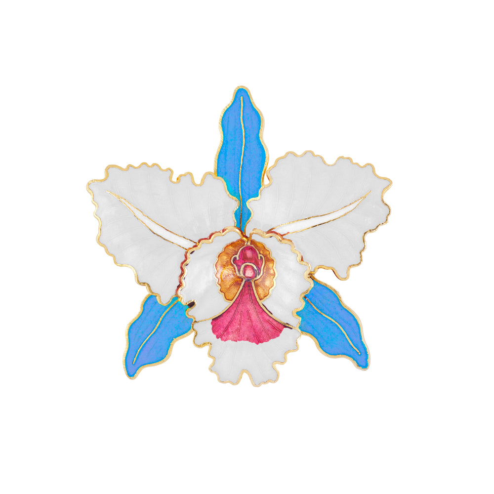 1980s Vintage Cloisonné Orchid Brooch