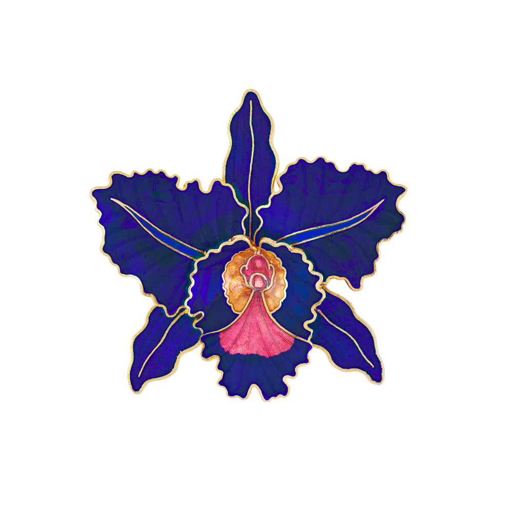 1980s Vintage Cloisonné Orchid Brooch
