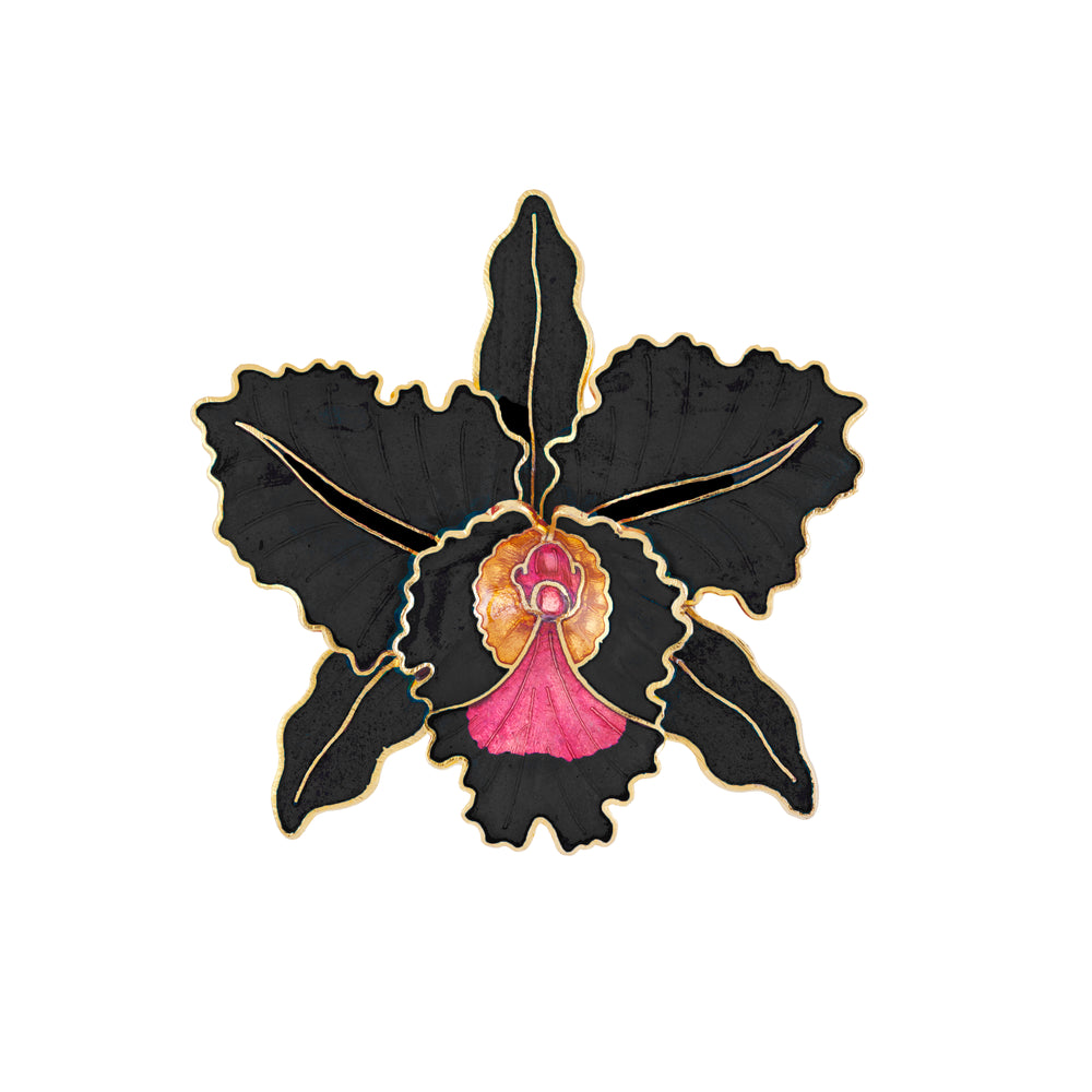 1980s Vintage Cloisonné Orchid Brooch