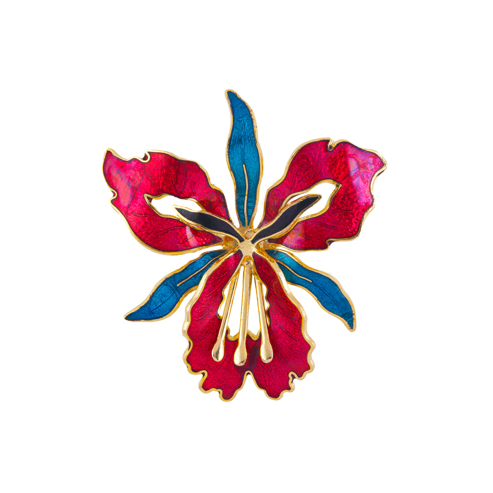 1980s Vintage Cloisonné Orchid Brooch