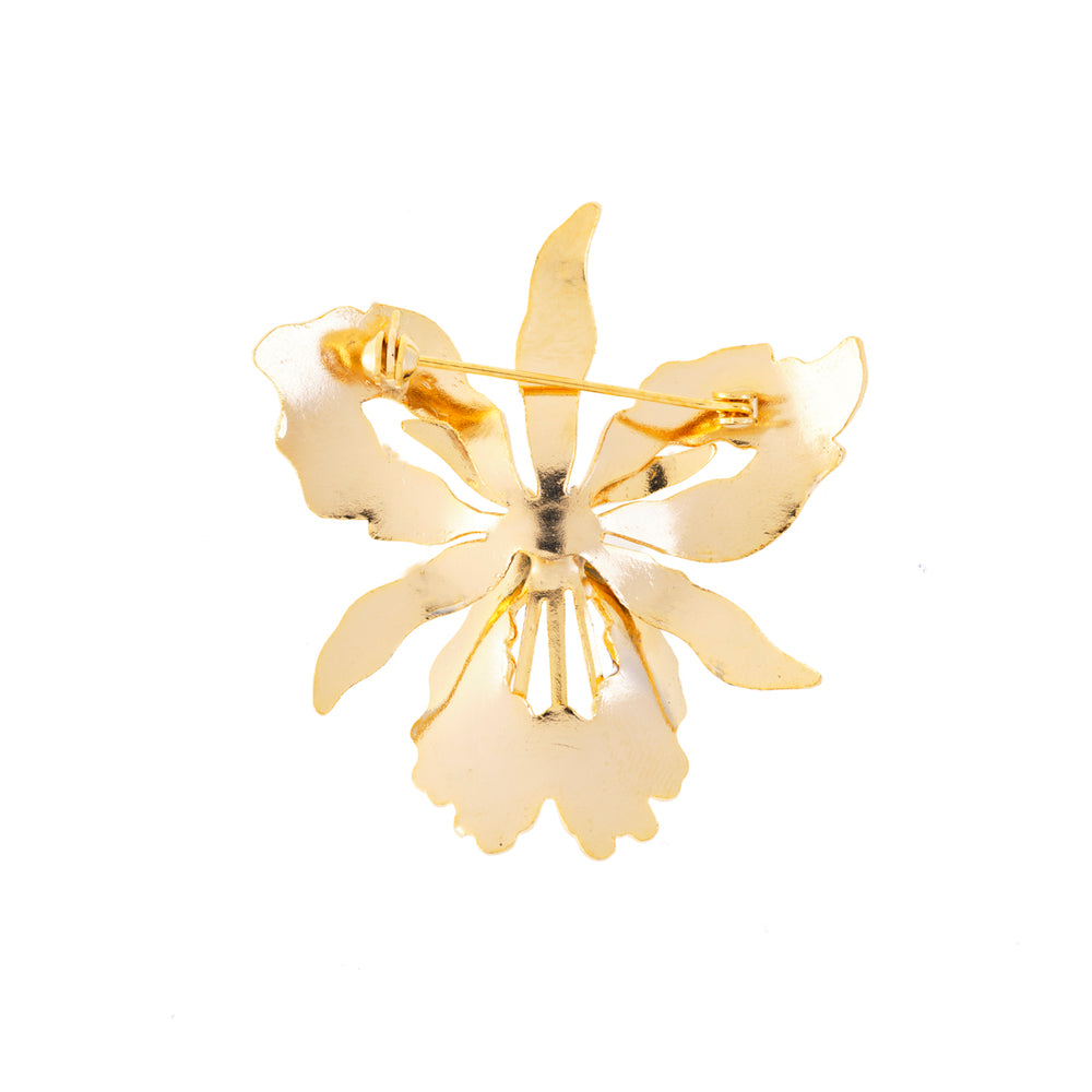 1980s Vintage Cloisonné Orchid Brooch
