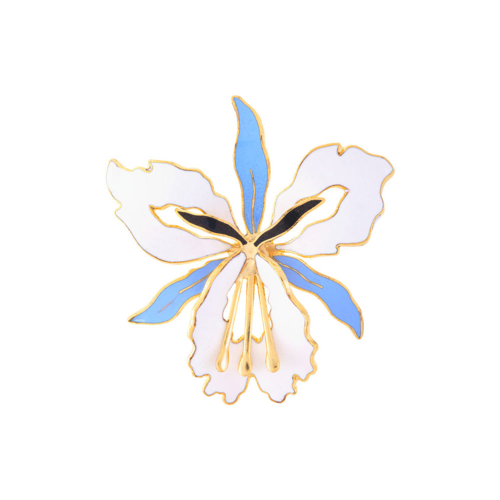 1980s Vintage Cloisonné Orchid Brooch