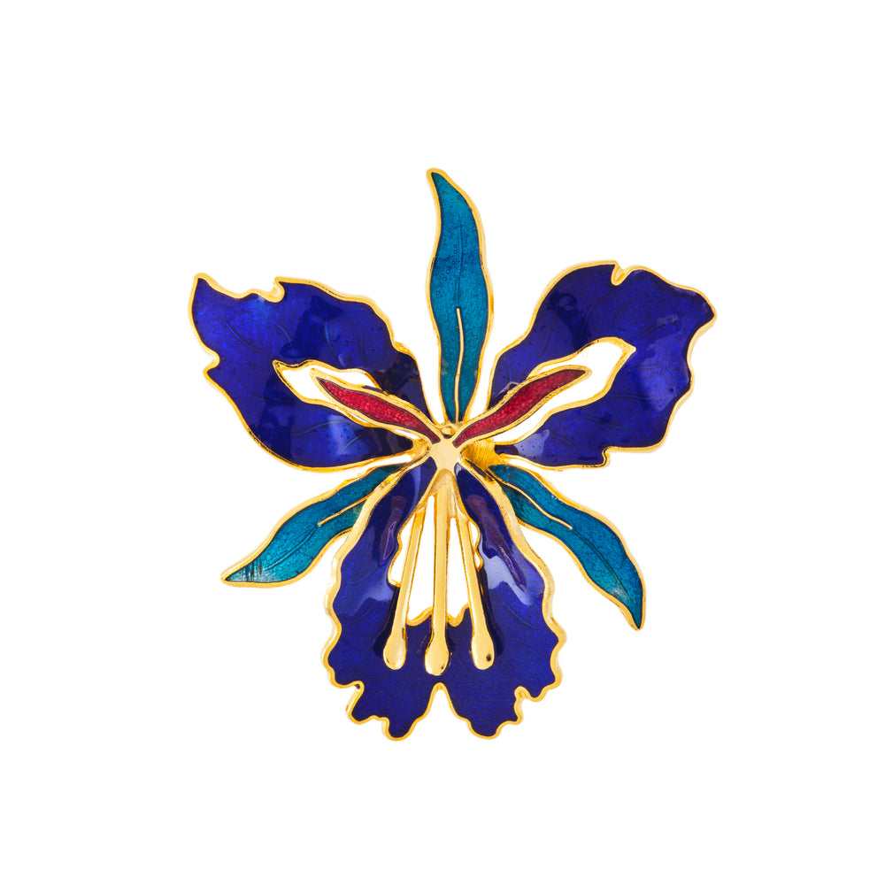 1980s Vintage Cloisonné Orchid Brooch