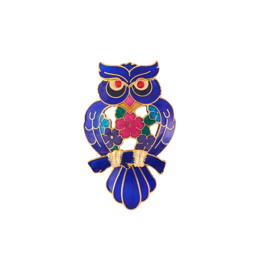 1980s Vintage Cloisonné Owl Brooch
