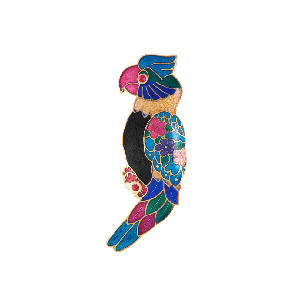 1980s Vintage Cloisonné Parrot Brooch