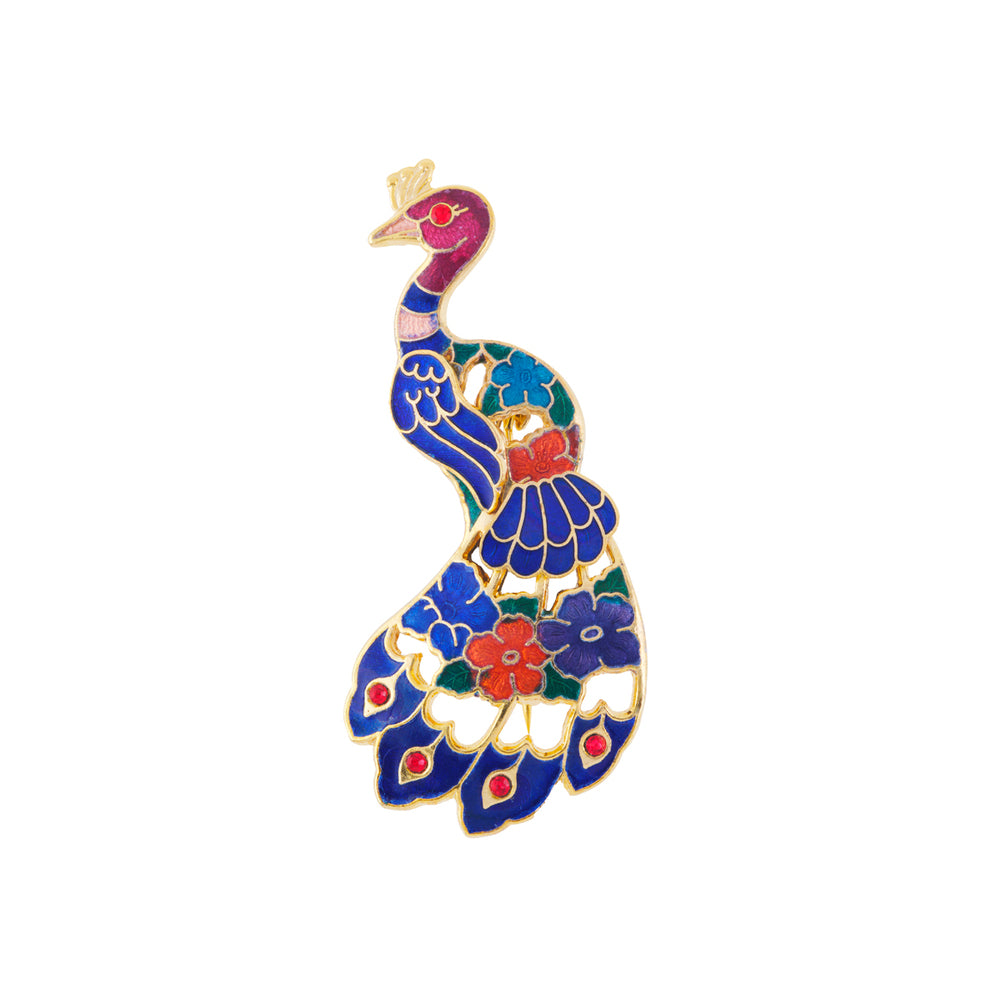 1980s Vintage Cloisonné Peacock Brooch