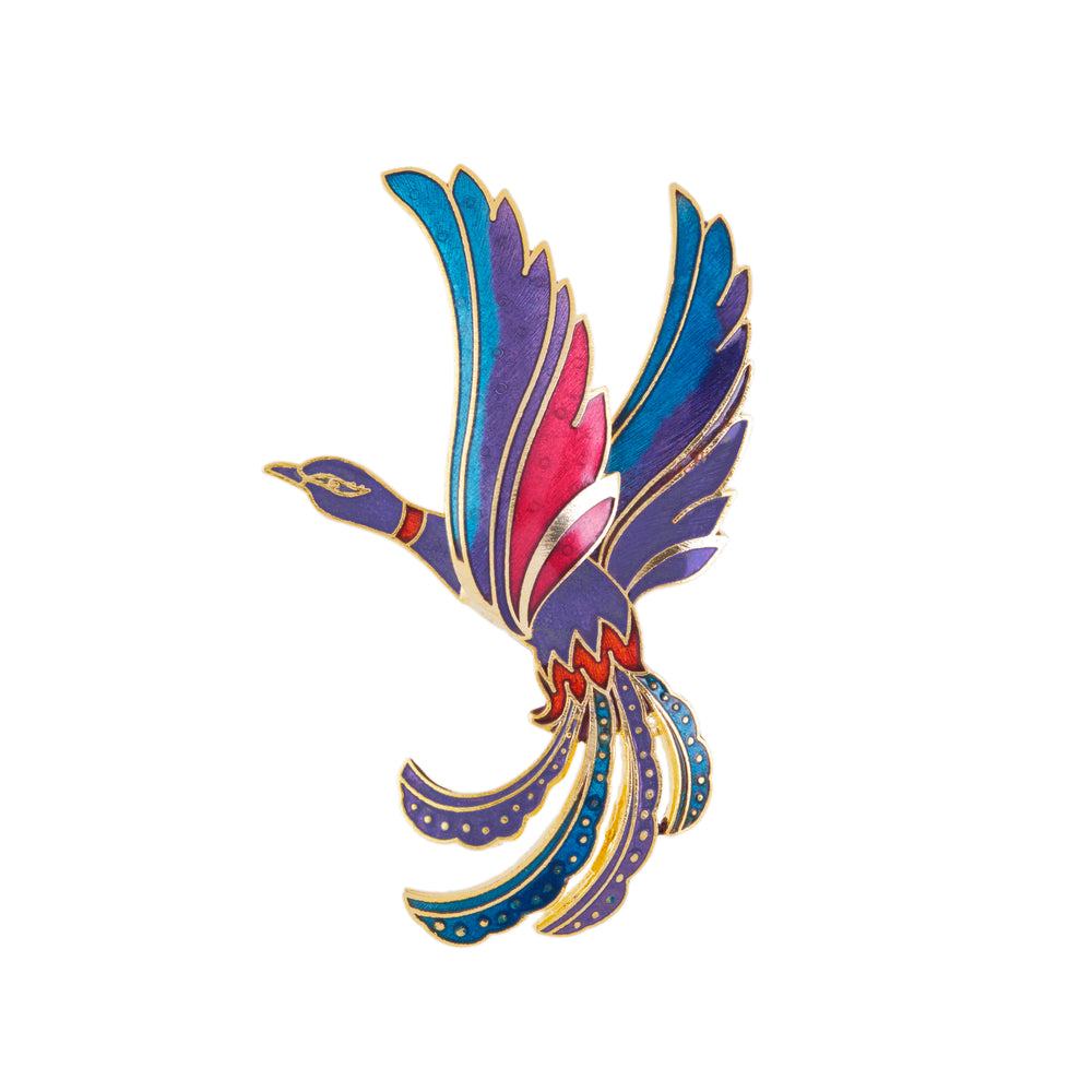 1980s Vintage Cloisonné Paradise Bird  Brooch