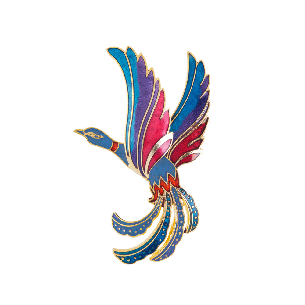 1980s Vintage Cloisonné Paradise Bird  Brooch