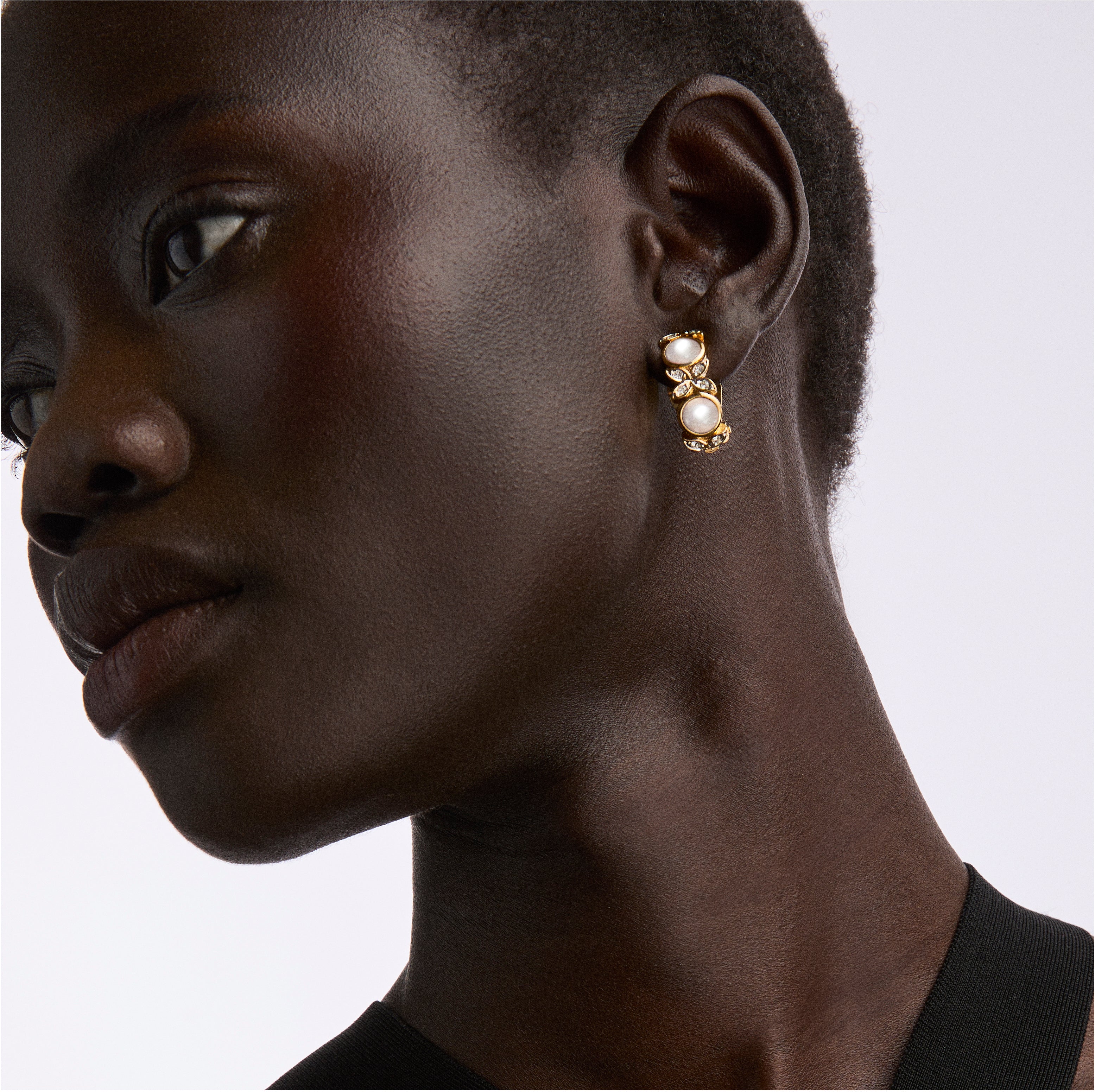 1980s Vintage D'Orlan Faux Pearl Demi Hoop Earrings