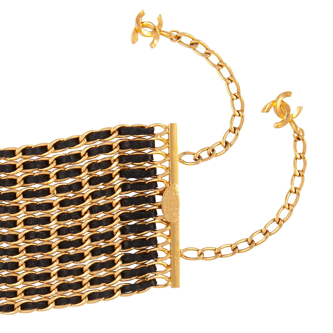 1986 Vintage Rare Chanel Leather and Chain-Link Bracelet