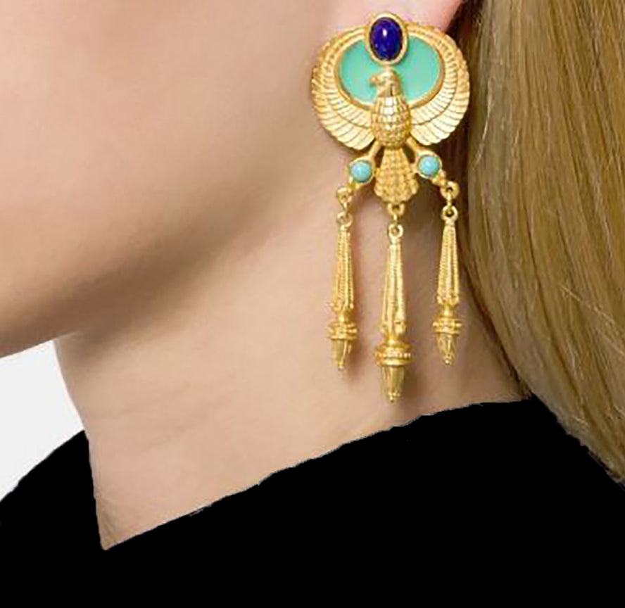 1990s Vintage Elizabeth Taylor Egyptian Clip-On Earrings