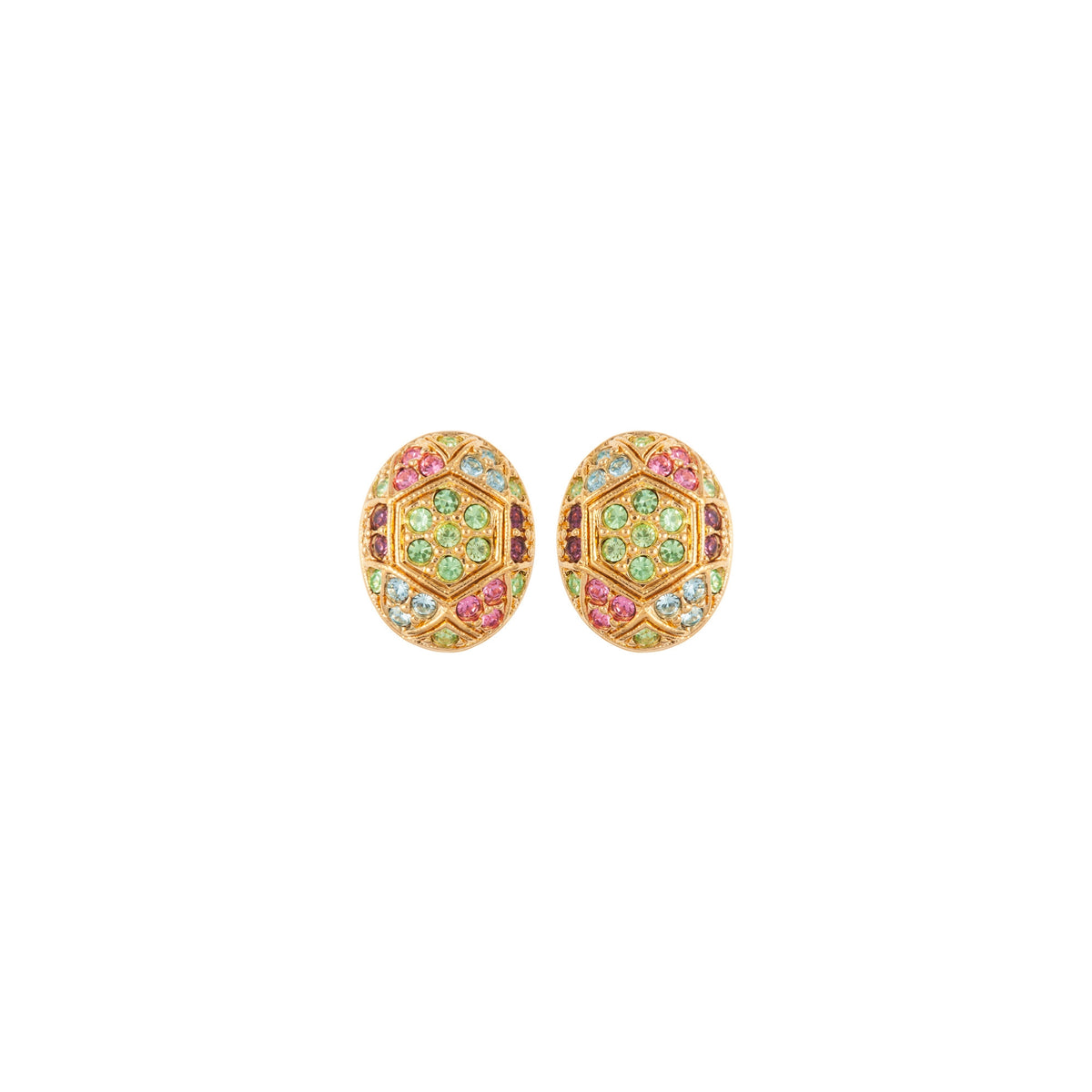 1980s Vintage Swarovski Crystal Oval Clip On Earrings