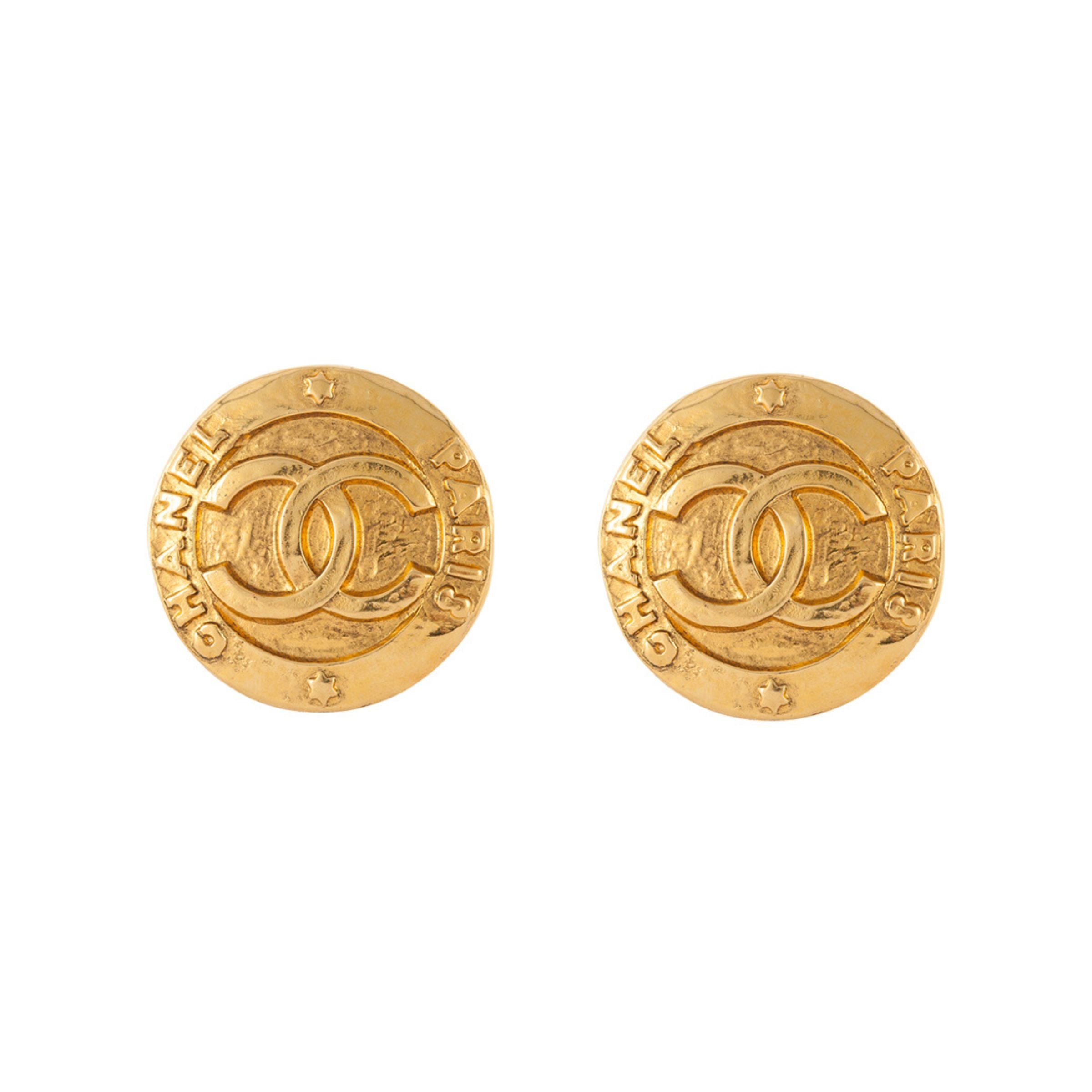 1980s Vintage Chanel Logo Clip-On Earrings