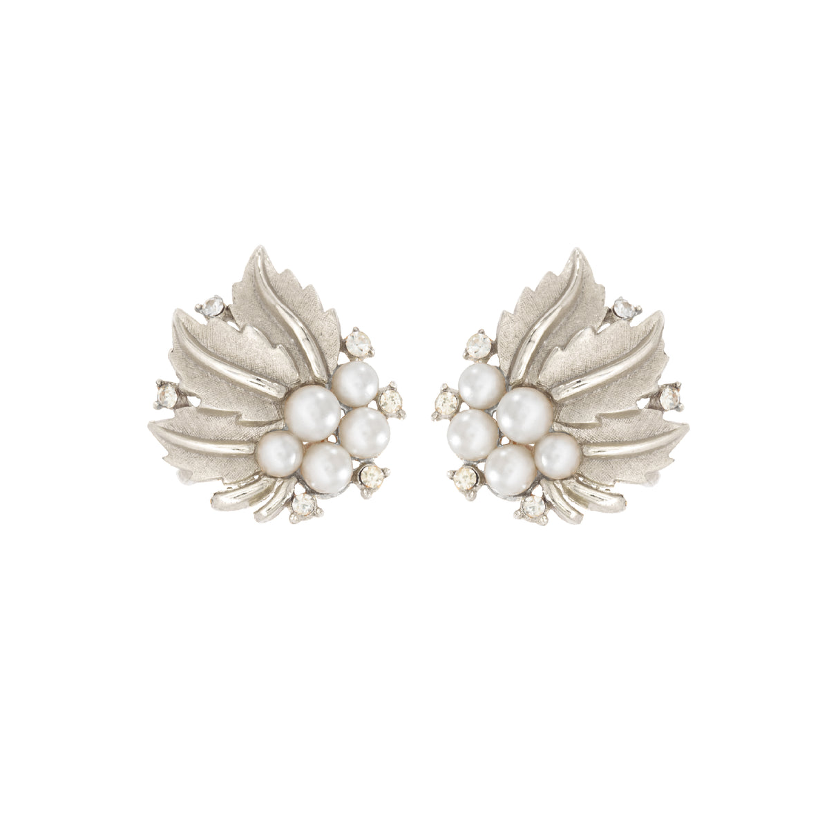 1960s Vintage Brushed Leaf Clip On Earrings