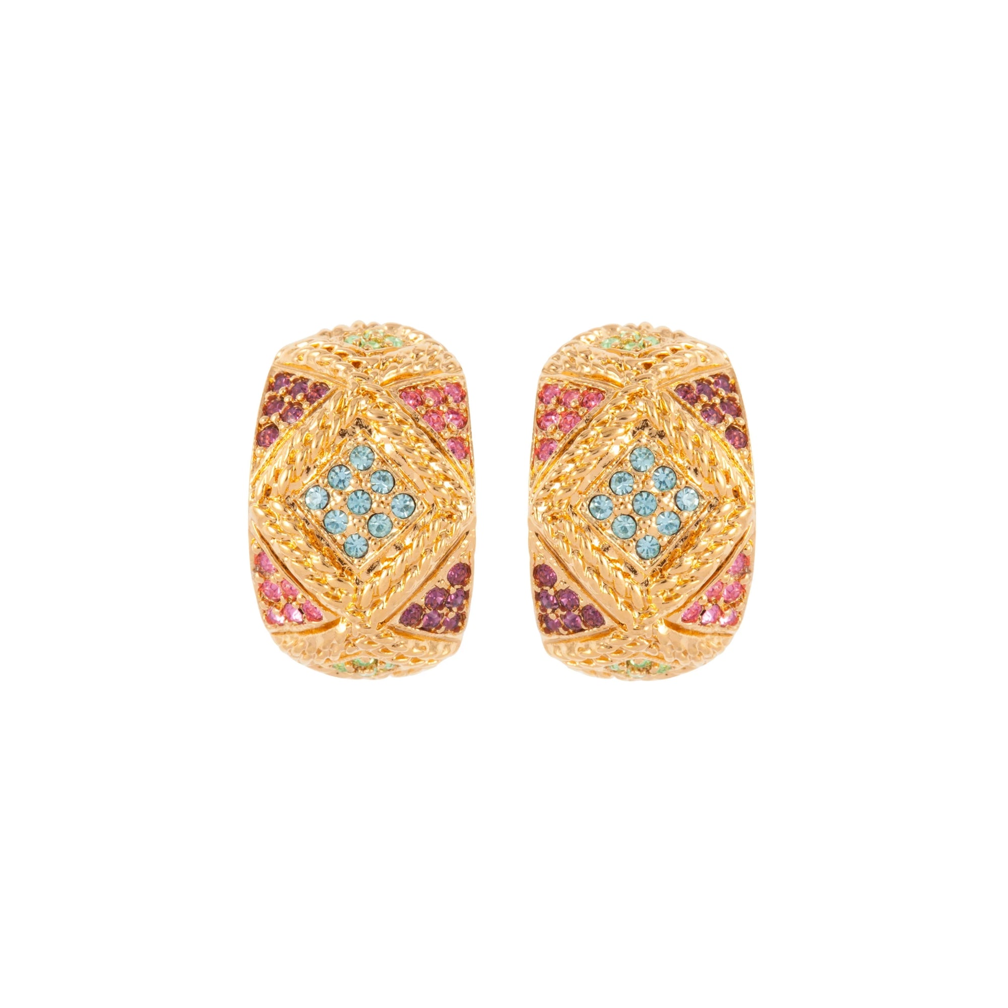 1980s Vintage D'Orlan Pastel Swarovski Crystal Hoop Earrings
