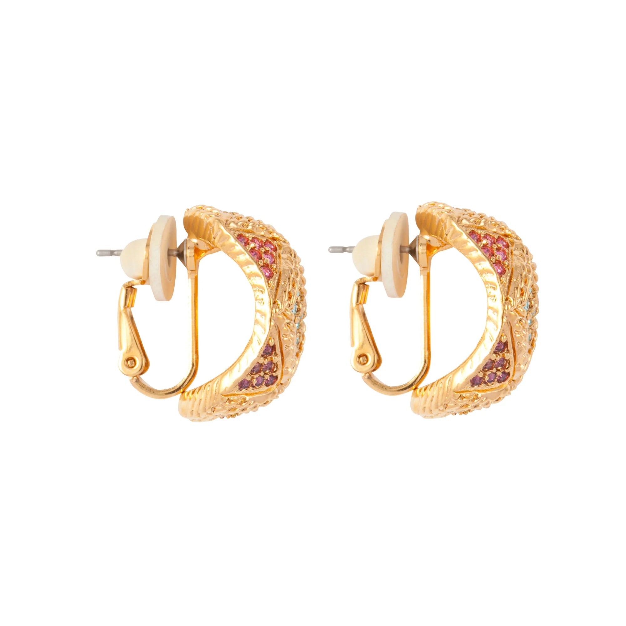 1980s Vintage D'Orlan Pastel Swarovski Crystal Hoop Earrings