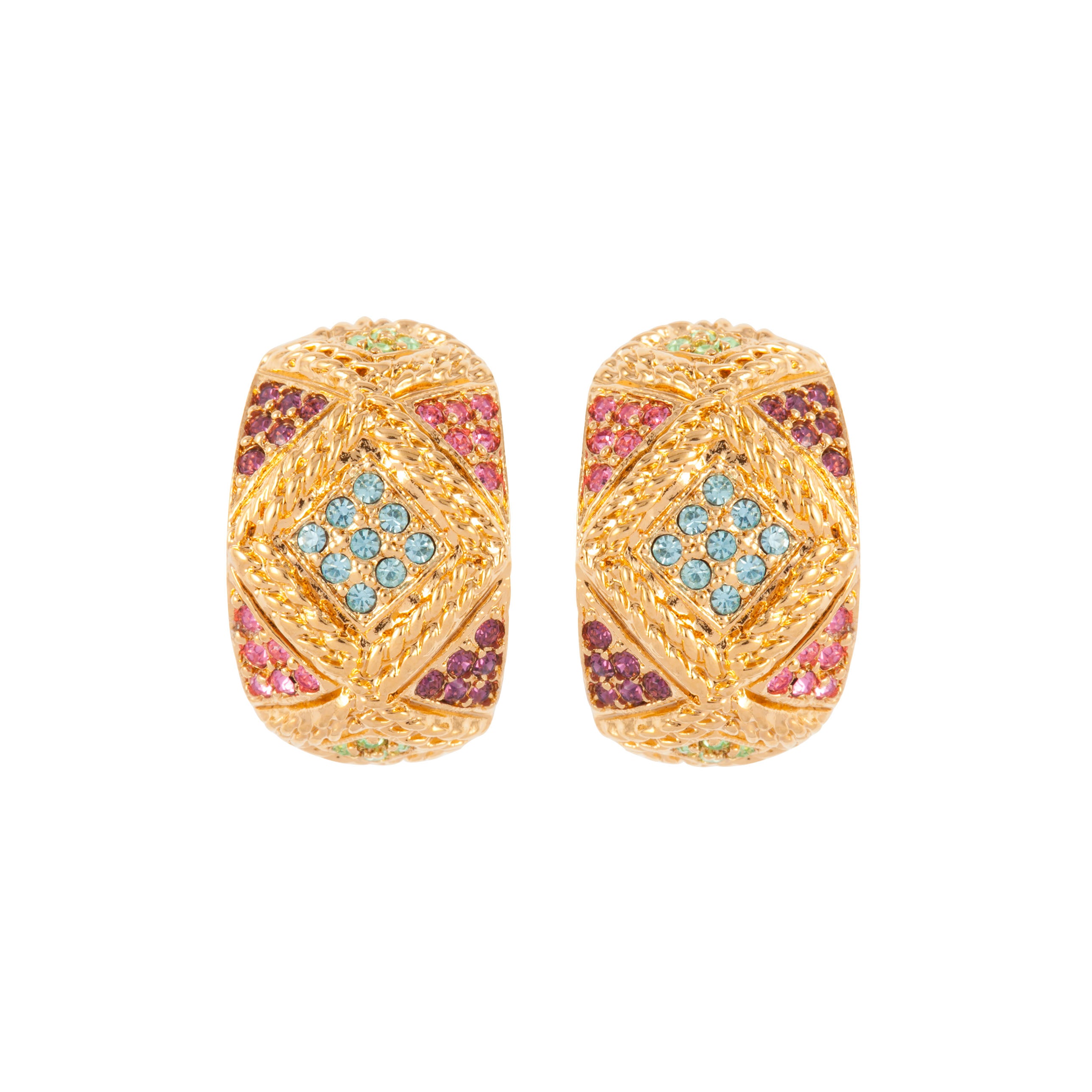 1980s Vintage D'Orlan Pastel Swarovski Crystal Hoop Earrings
