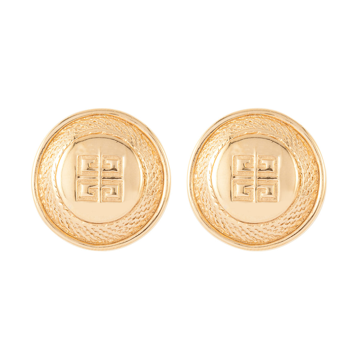 1980s Vintage Givenchy Logo Round Clip-On Earrings