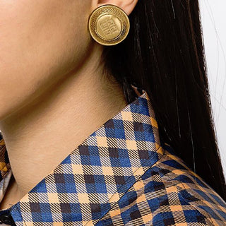 1980s Vintage Givenchy Logo Round Clip-On Earrings