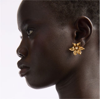 1980s Vintage Nina Ricci Flower Clip-On Earrings