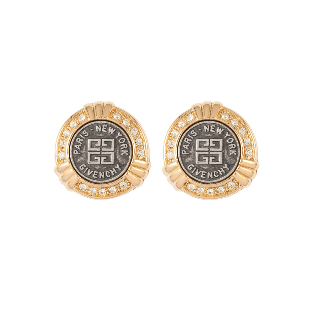 1980s Vintage Givenchy Logo Round Clip-On Earrings