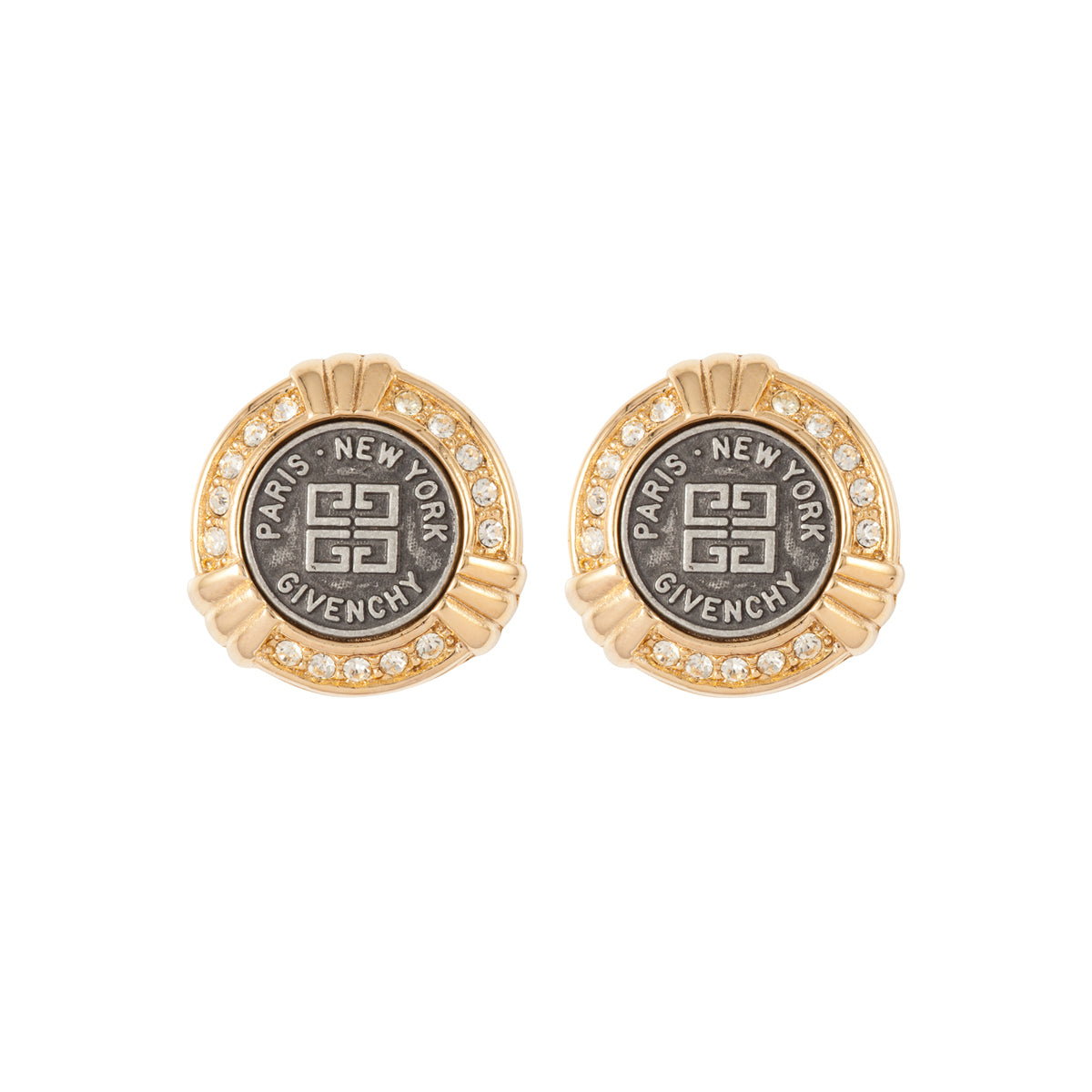 1980s Vintage Logo Round Clip On Earrings