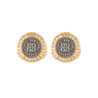 1980s Vintage Givenchy Logo Round Clip-On Earrings