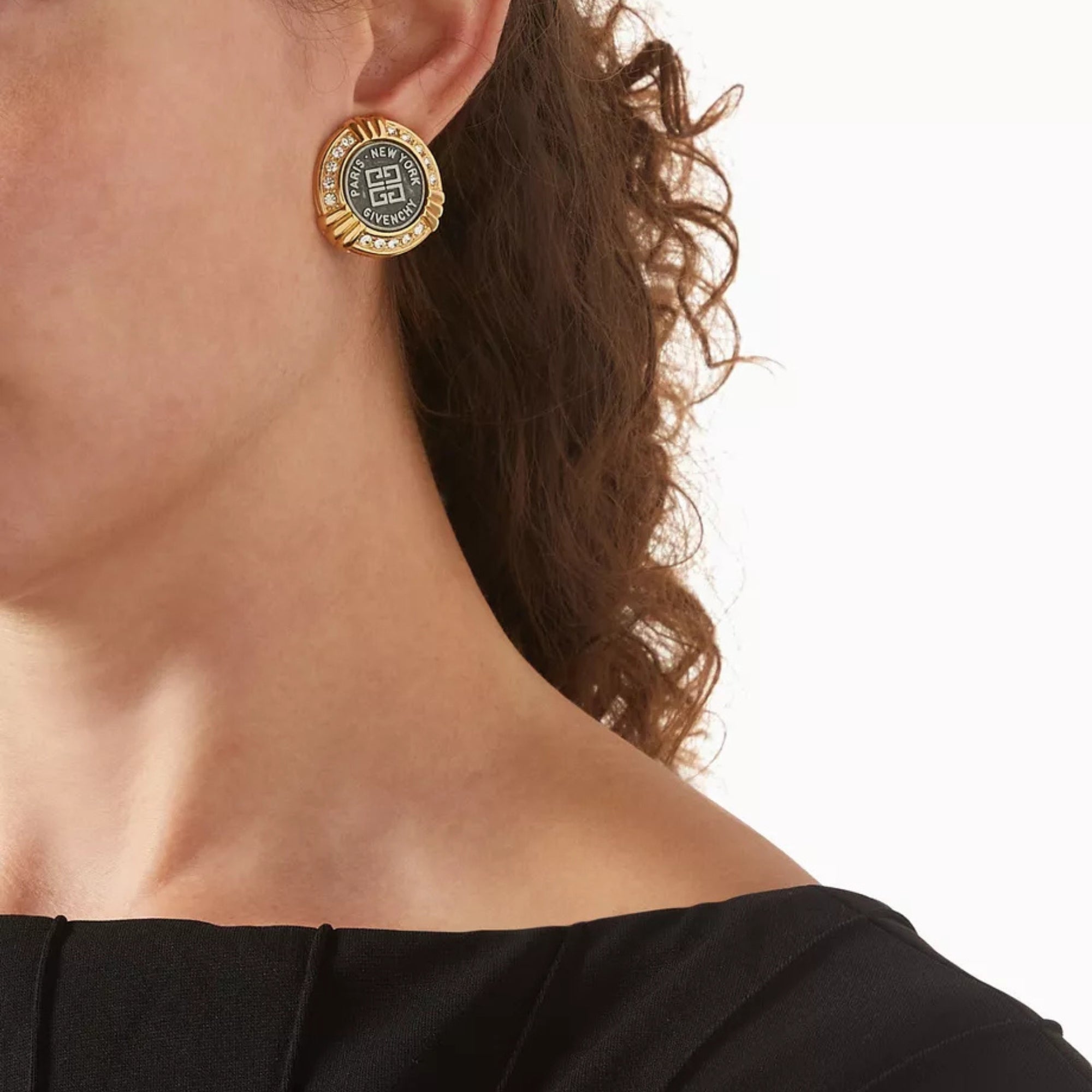 1980s Vintage Givenchy Logo Round Clip-On Earrings