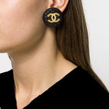 1986 Vintage Chanel Quilted Faux Jet Clip-On Earrings