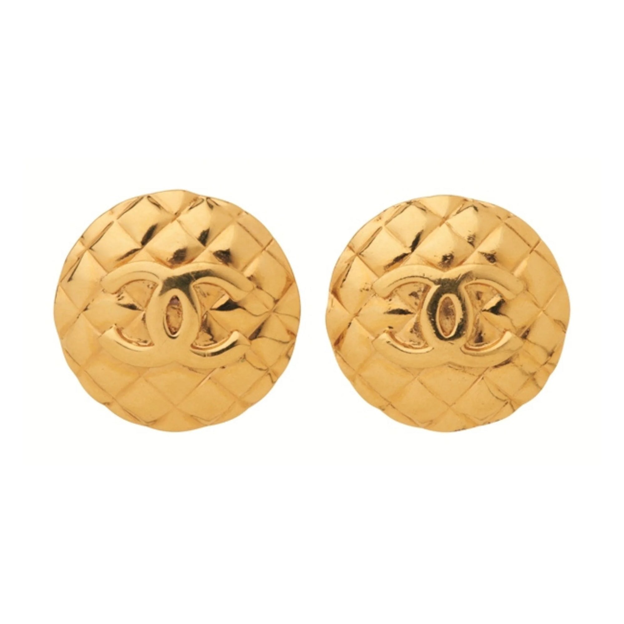1980s Vintage Chanel Quilted Oversized Clip-On Earrings