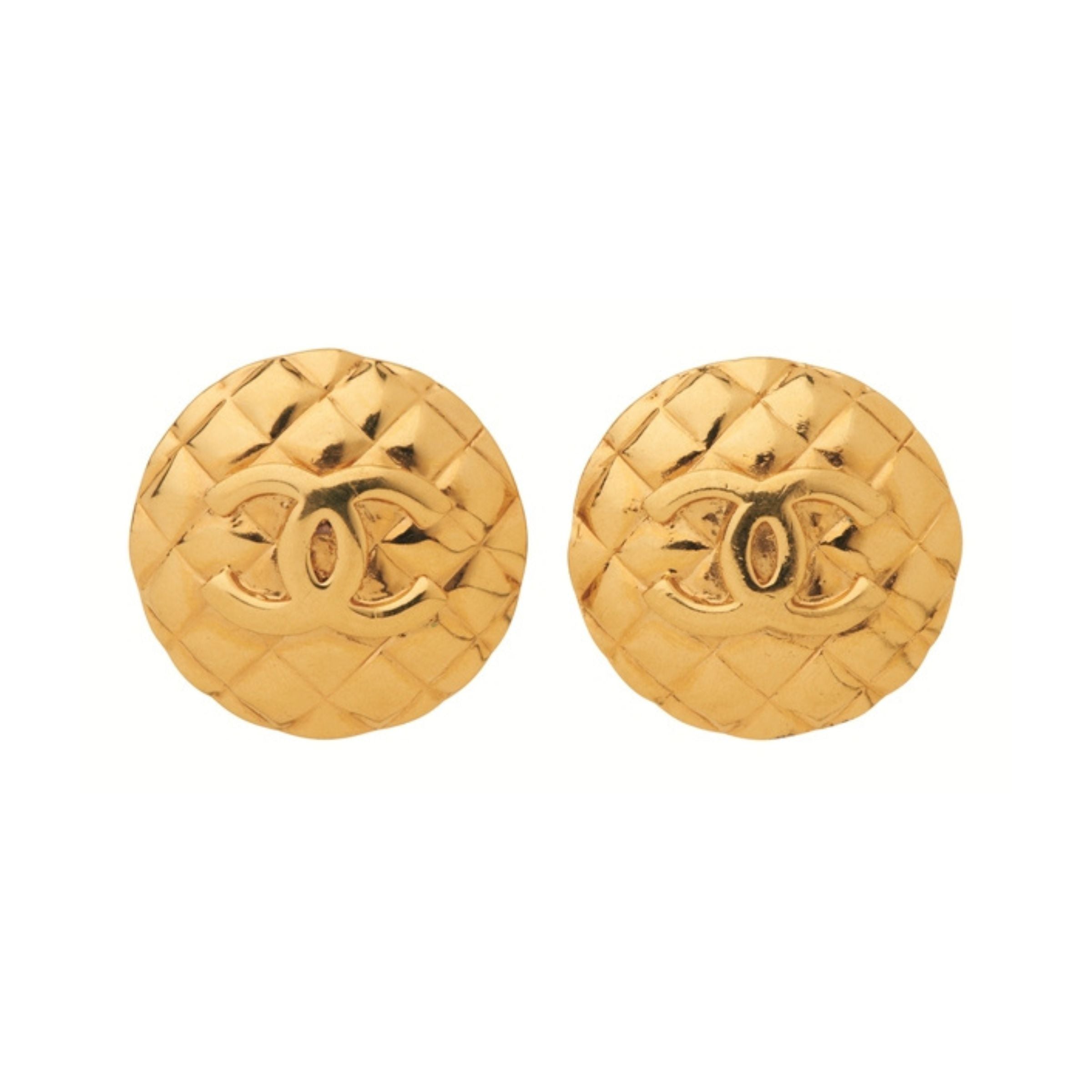 1980s Vintage Chanel Quilted Oversized Clip-On Earrings