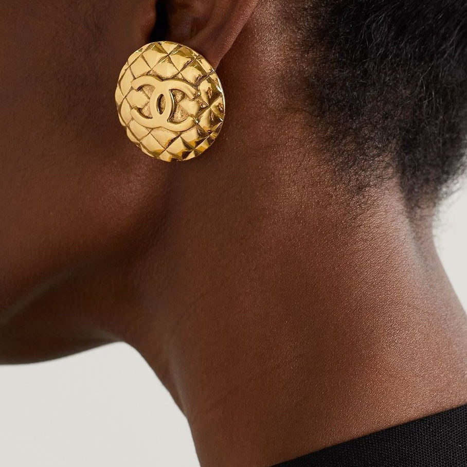 1980s Vintage Chanel Quilted Oversized Clip-On Earrings