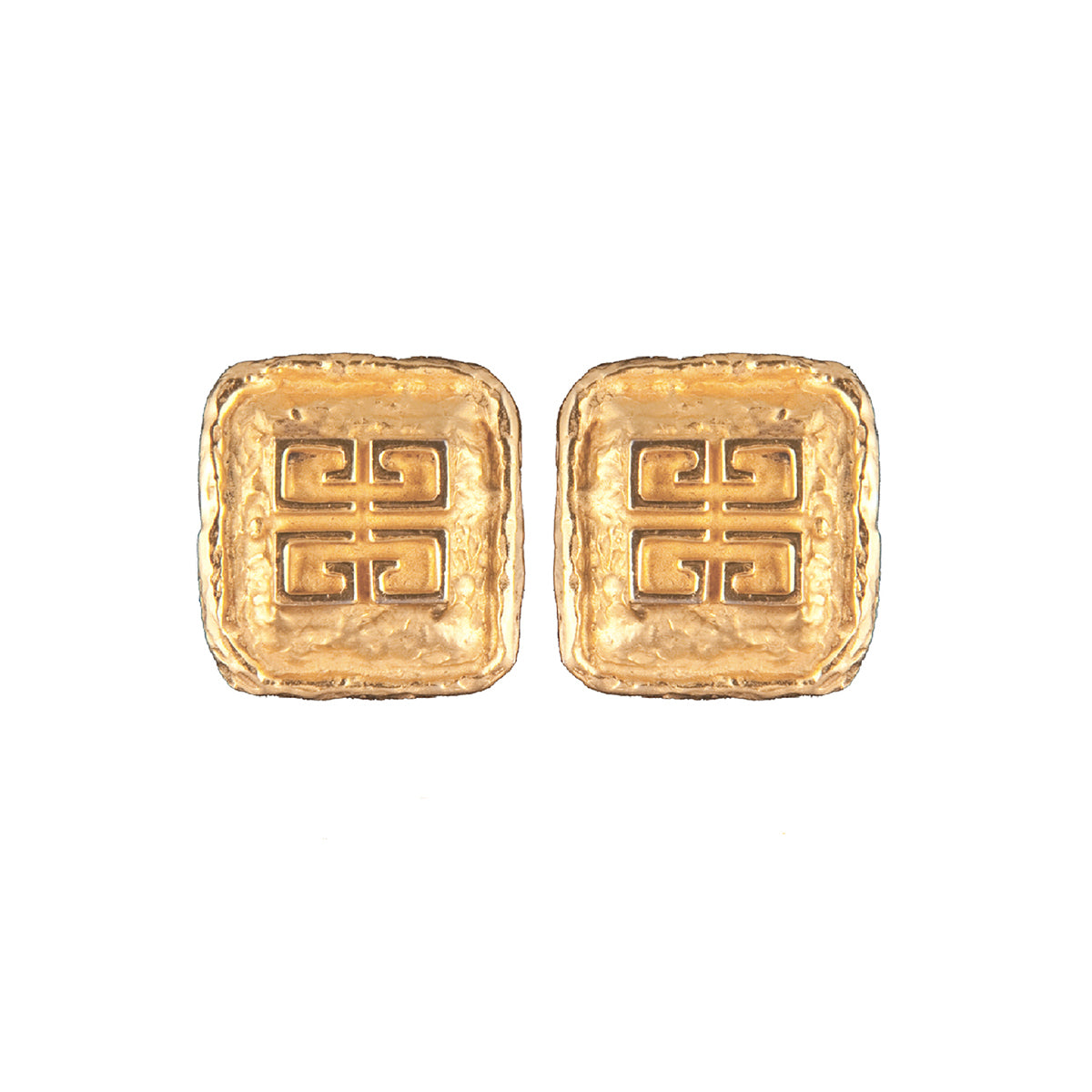 1980s Vintage Givenchy Logo Square Clip-On Earrings