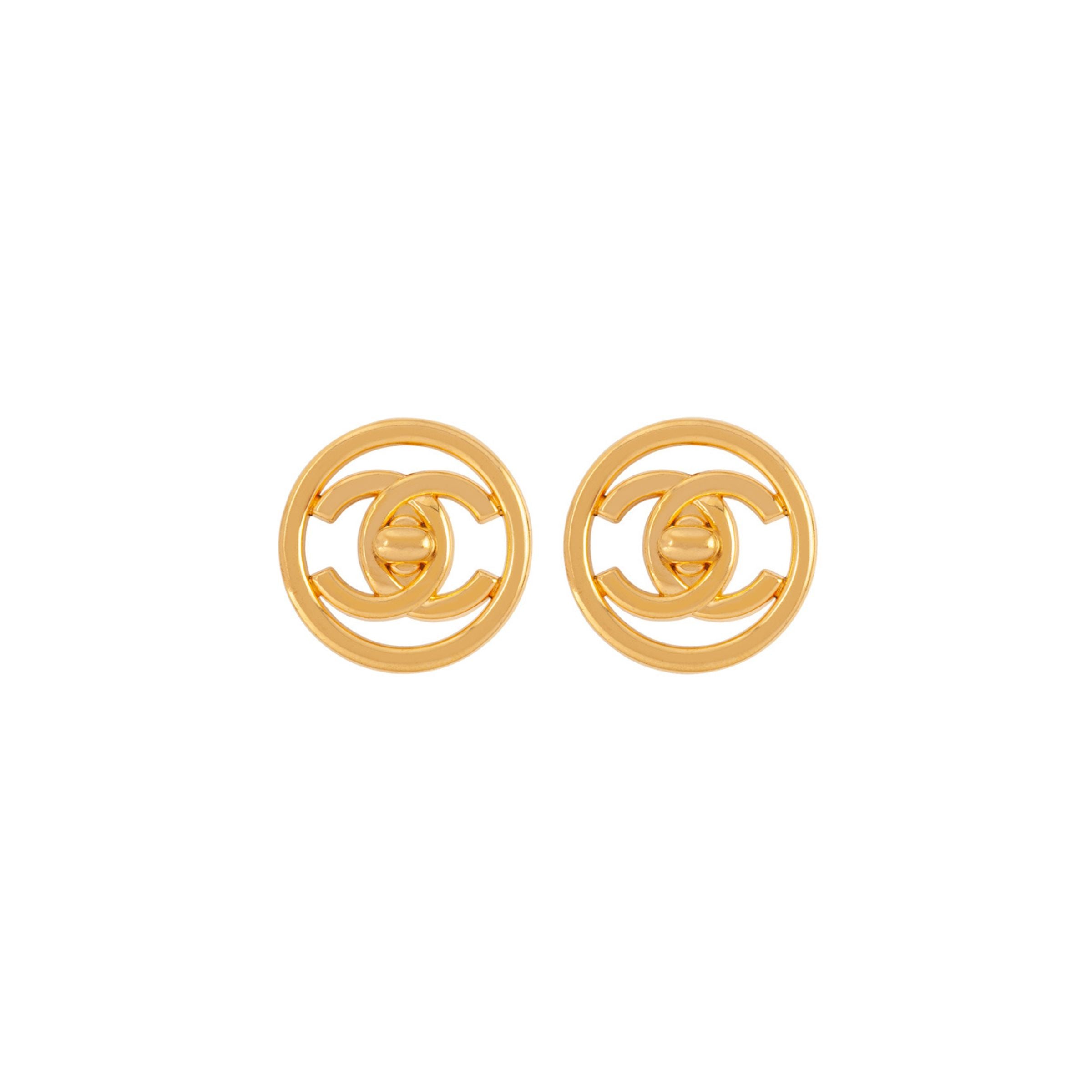 1997 Vintage Chanel Round Turn Lock Clip-On Earrings