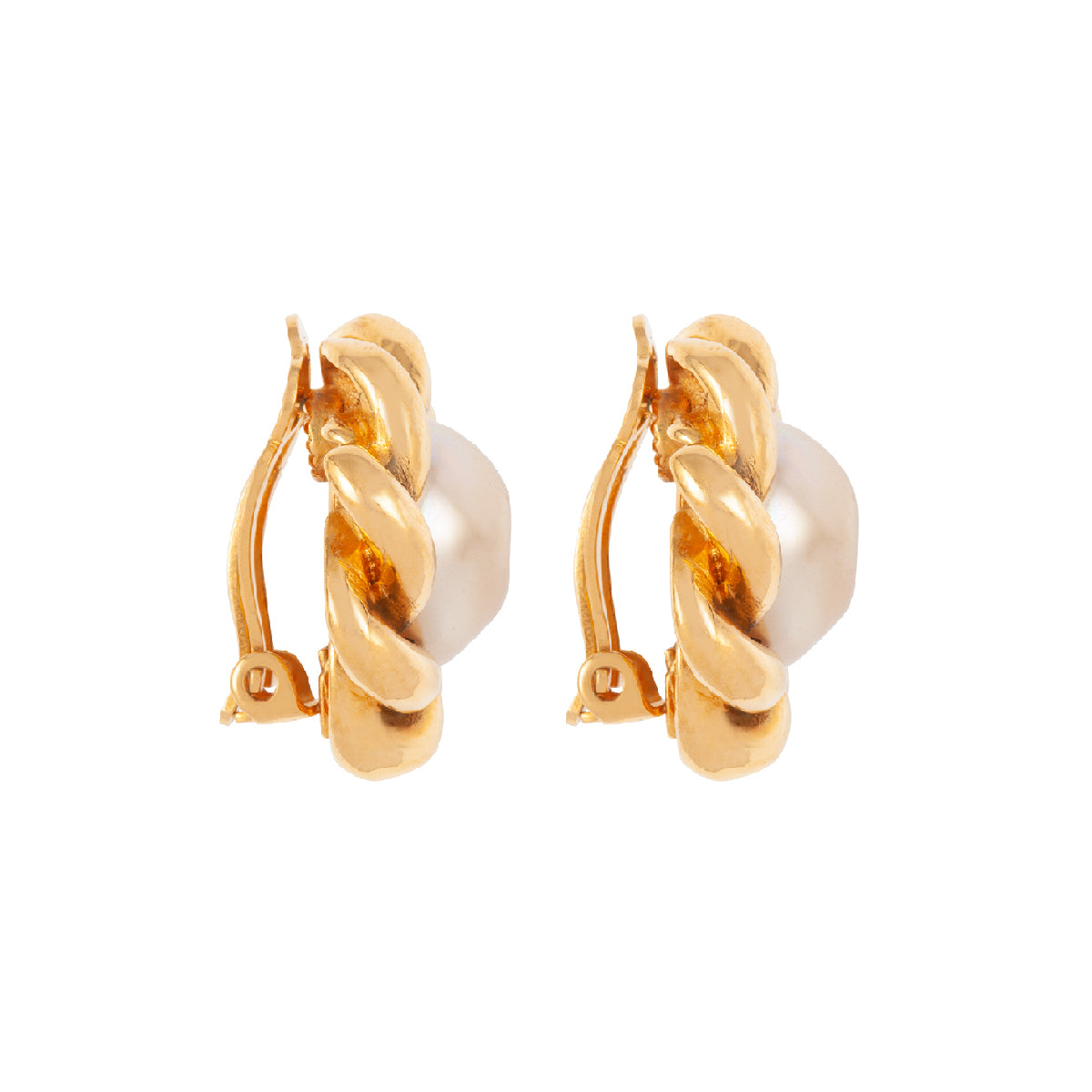 1980s Vintage Chanel Faux Pearl Clip-On Earrings