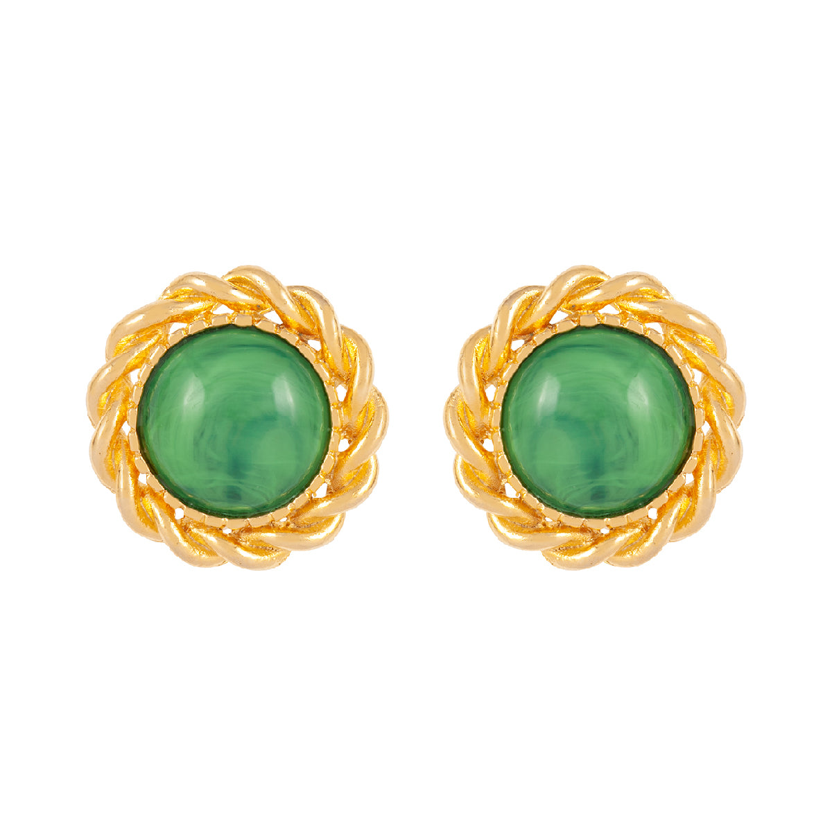 1990s Vintage Green Marbled Clip-On Earrings