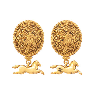 1980s Vintage Chanel Oval Horse Clip-On Earrings