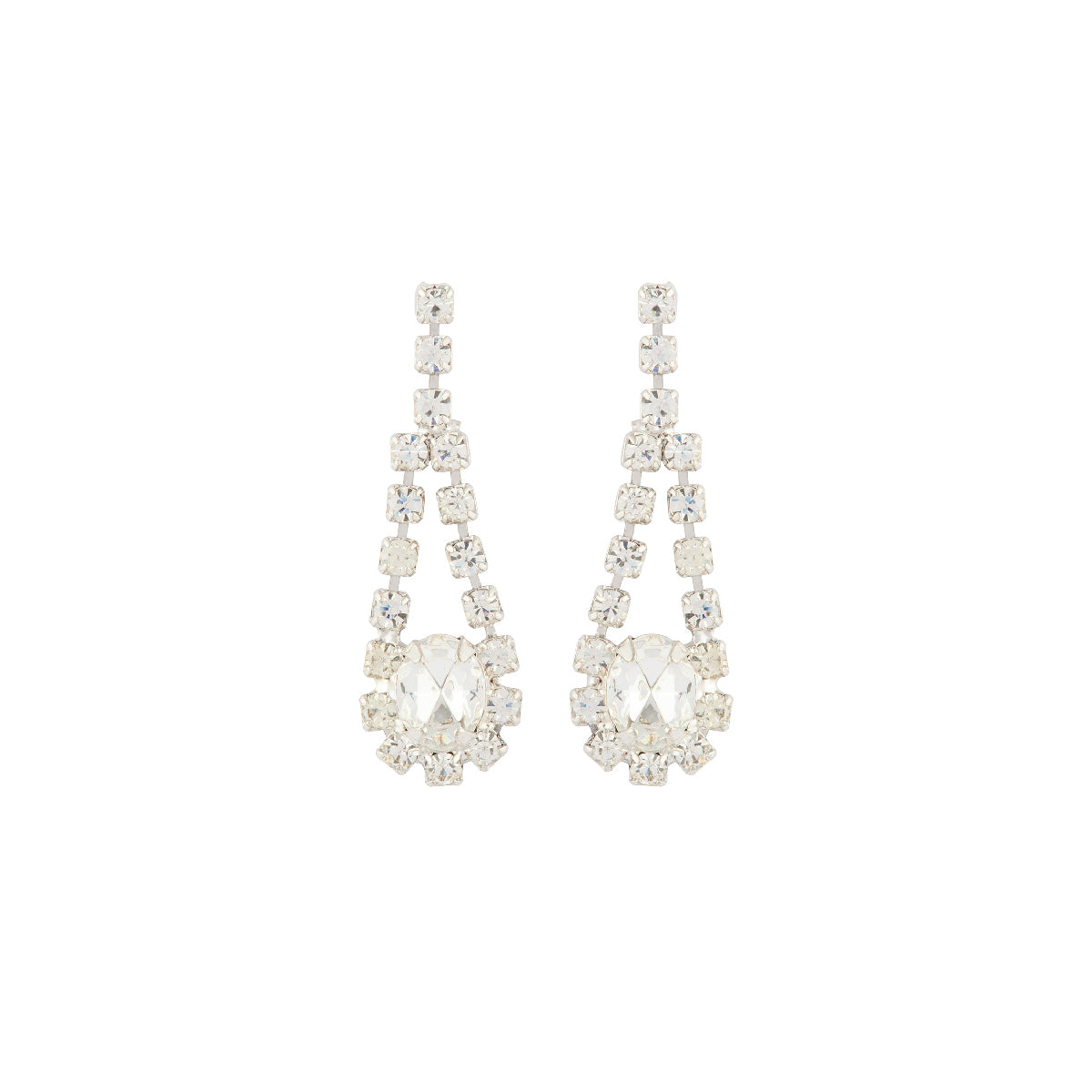 1980s Vintage Rhodium Crystal Drop Earrings