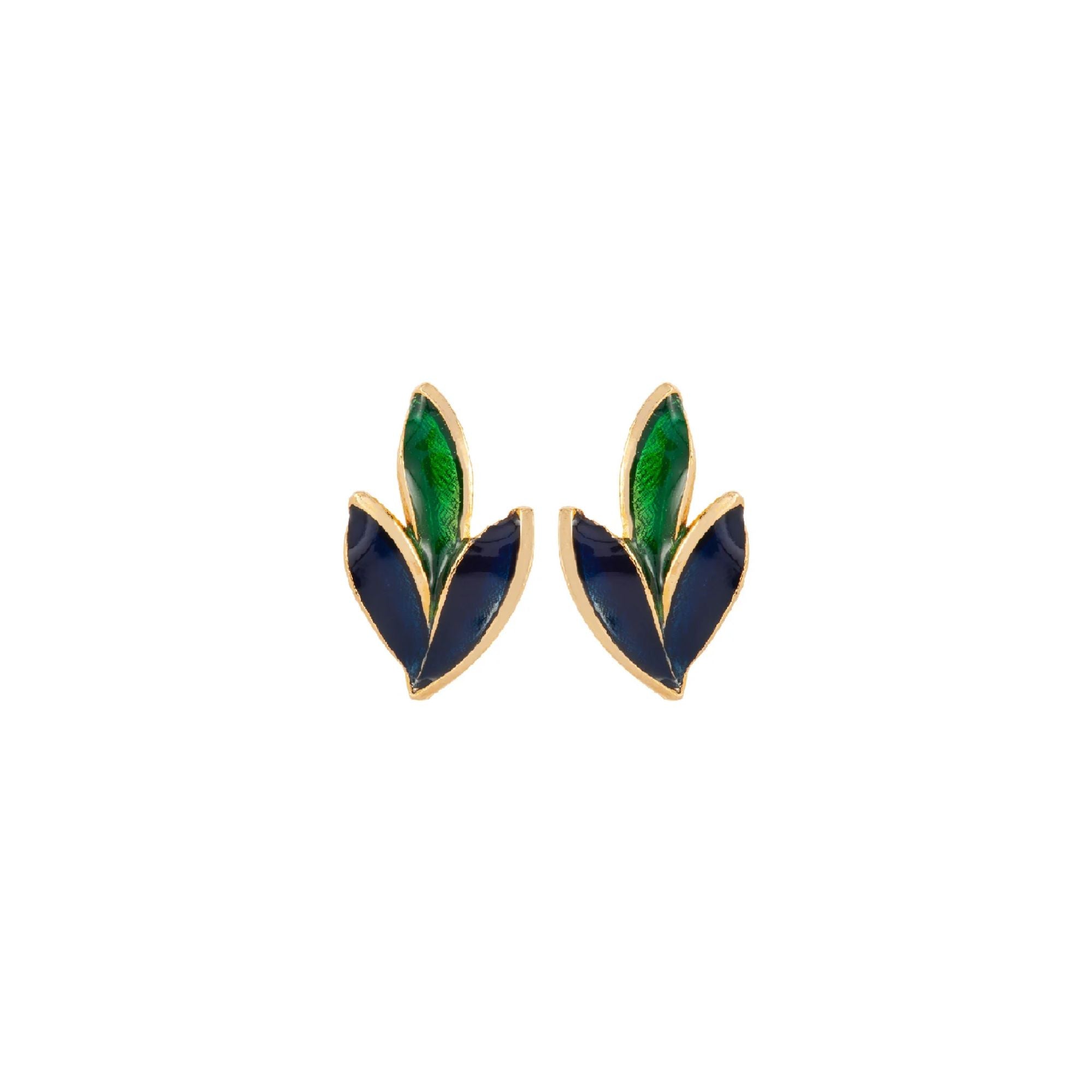 1980s Vintage Gold Plated Leaf Post Earrings
