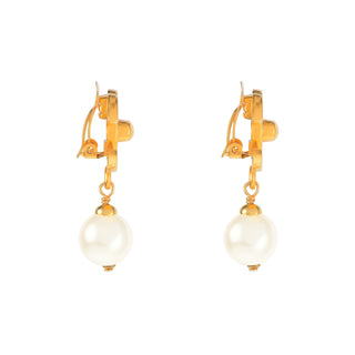 1996 Vintage Chanel Logo Pearl Drop Earrings