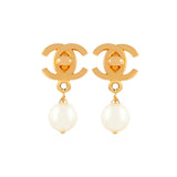 1996 Vintage Chanel Logo Pearl Drop Earrings