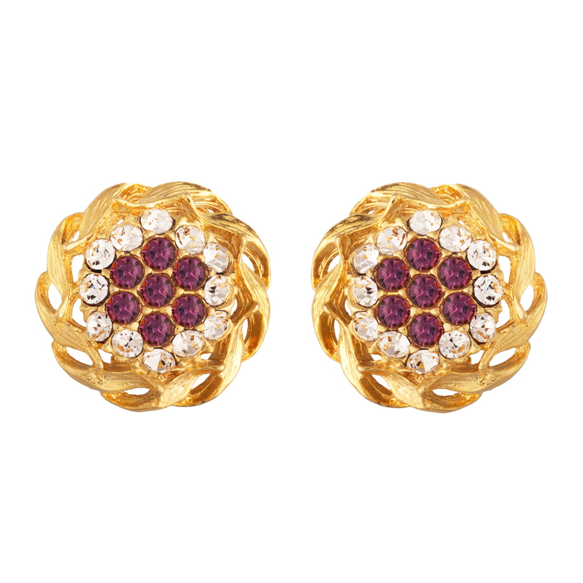 1980s Vintage Amethyst Crystal Clip-On Earrings