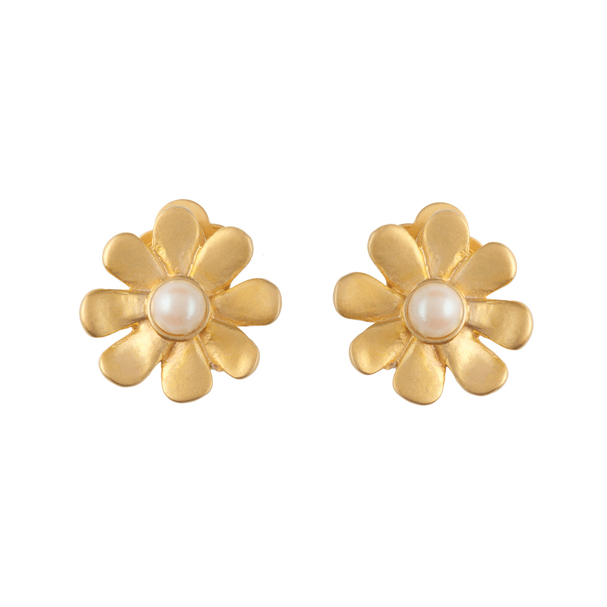 1980s Vintage Flower Pearl Clip-On Earrings