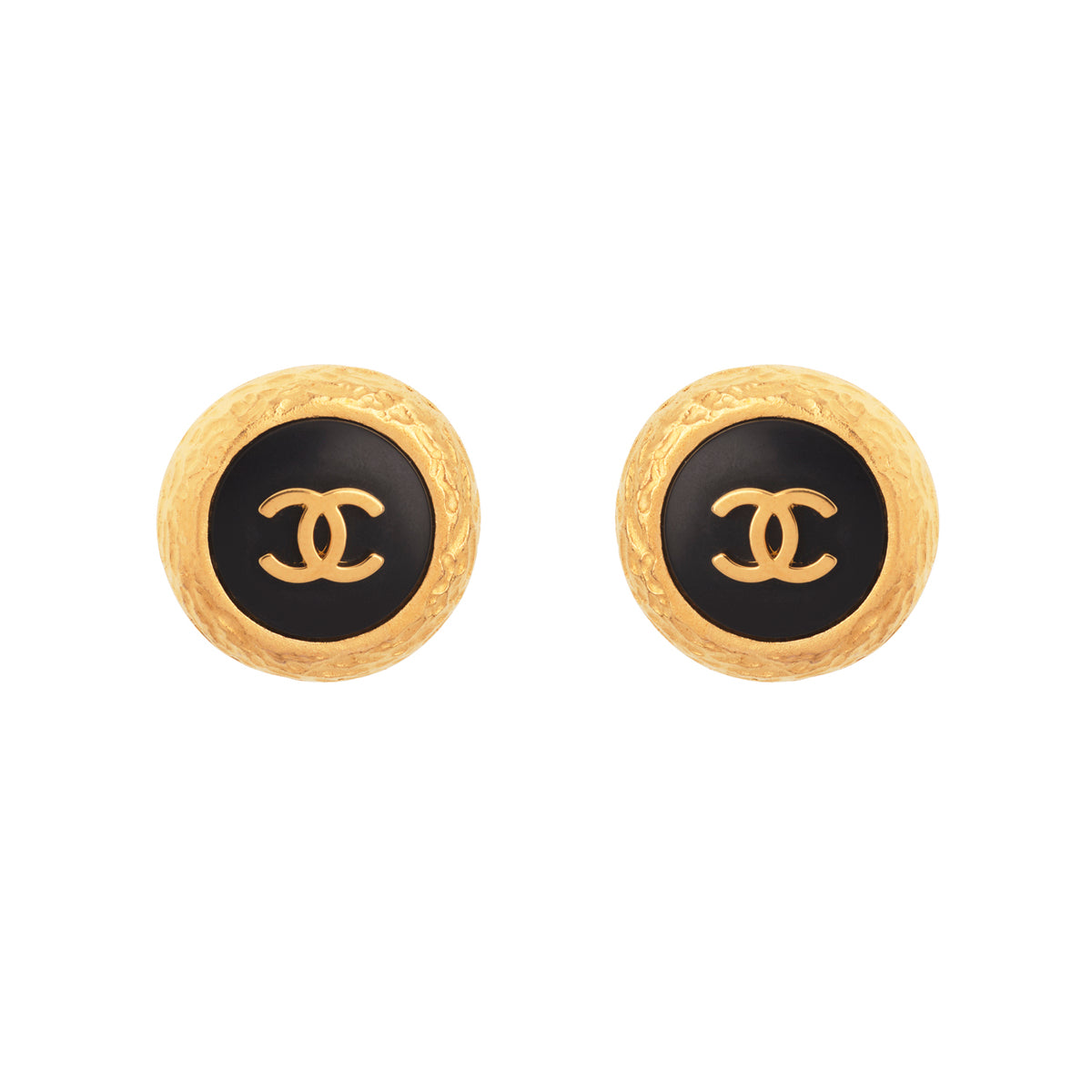 1995 Vintage Chanel Black Enamel Clip-On Earrings