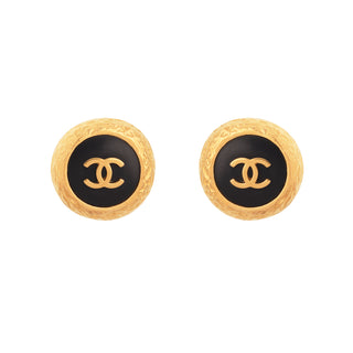 1995 Vintage Chanel Black Enamel Clip-On Earrings