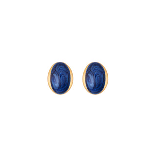 1980s Vintage Faux Lapis Oval Clip-On Earrings