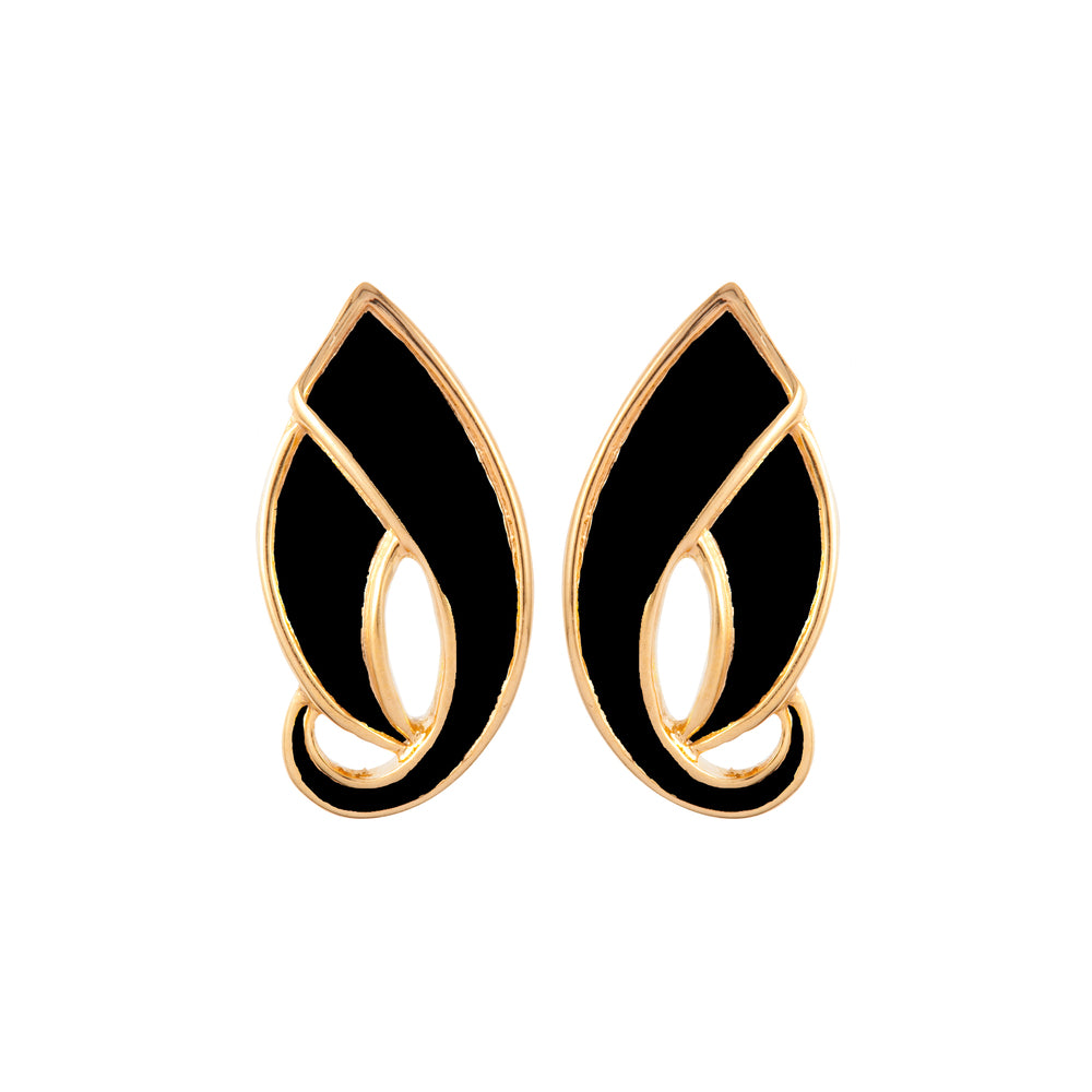1980s Vintage D'Orlan Black Enamel Leaf Earrings