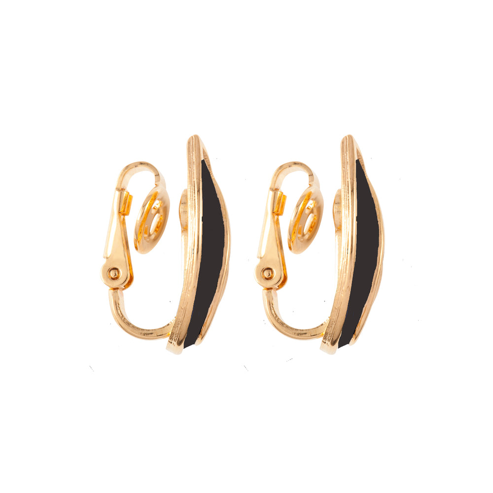 1980s Vintage D'Orlan Black Enamel Leaf Earrings