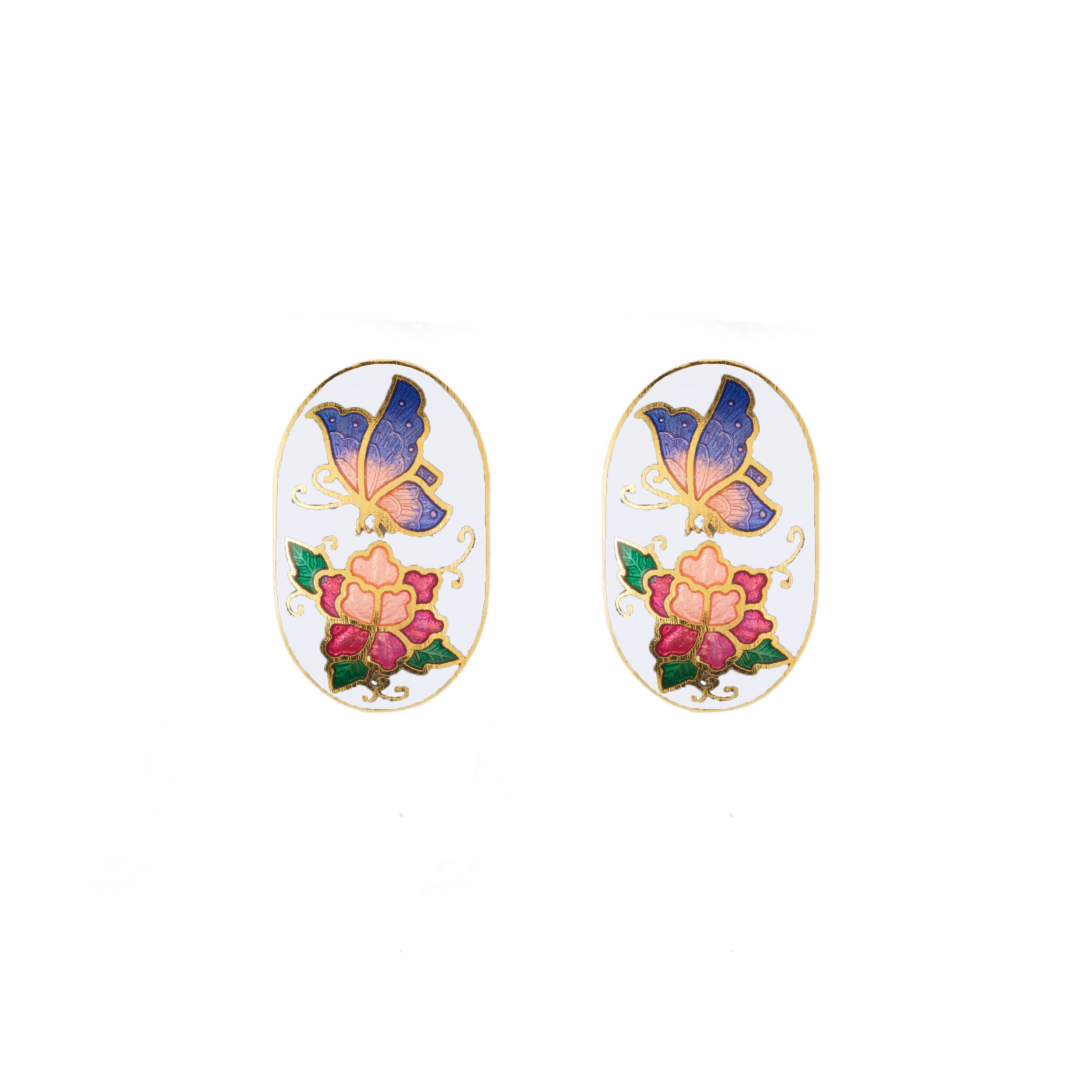 1980s Vintage Cloisonné Demi Hoop Clip-On Earrings