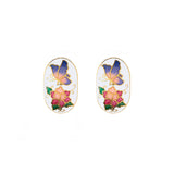 1980s Vintage Cloisonné Demi Hoop Clip-On Earrings